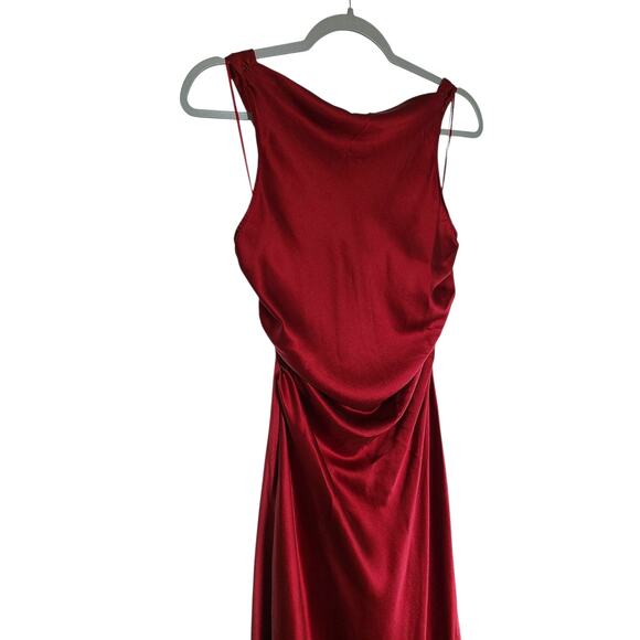Reformation Sangria Silk Casette Dress Red Satin Cowl Neck Midi Size 10 P - Picture 5 of 10